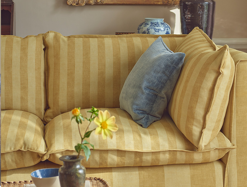 Aysgarth 3 seater sofa in Spill Resistant Furrow Stripe Broad and Furrow Stripe Narrow Sunflower detail